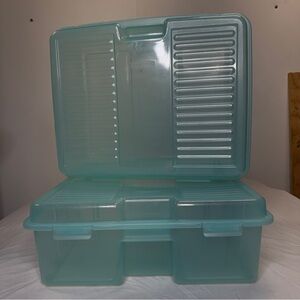TWO Rubbermaid Keepers Snap Case Hinged Storage Container Teal Vintage 2283